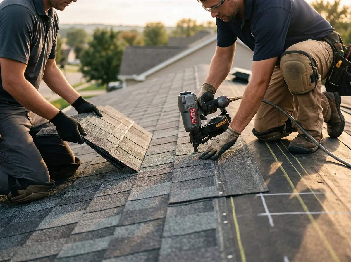 Professional roofer working on a residential roof in Boiling Springs